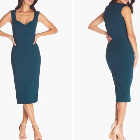 Dress the Population Elle Sweetheart Neck Sheath Midi Dress Size S Bailey Pine - Picture 1 of 15
